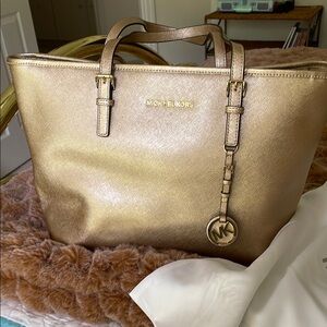 Michael Kors Gold Metallic Tote Bag with Signature Hardware